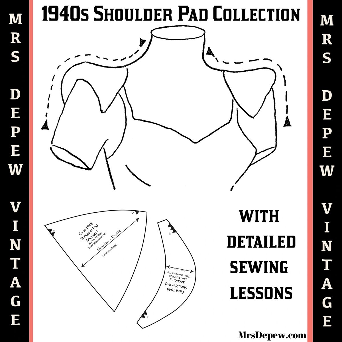 1940s Shoulder Pad Sewing Pattern Collection and Lesson Ebook